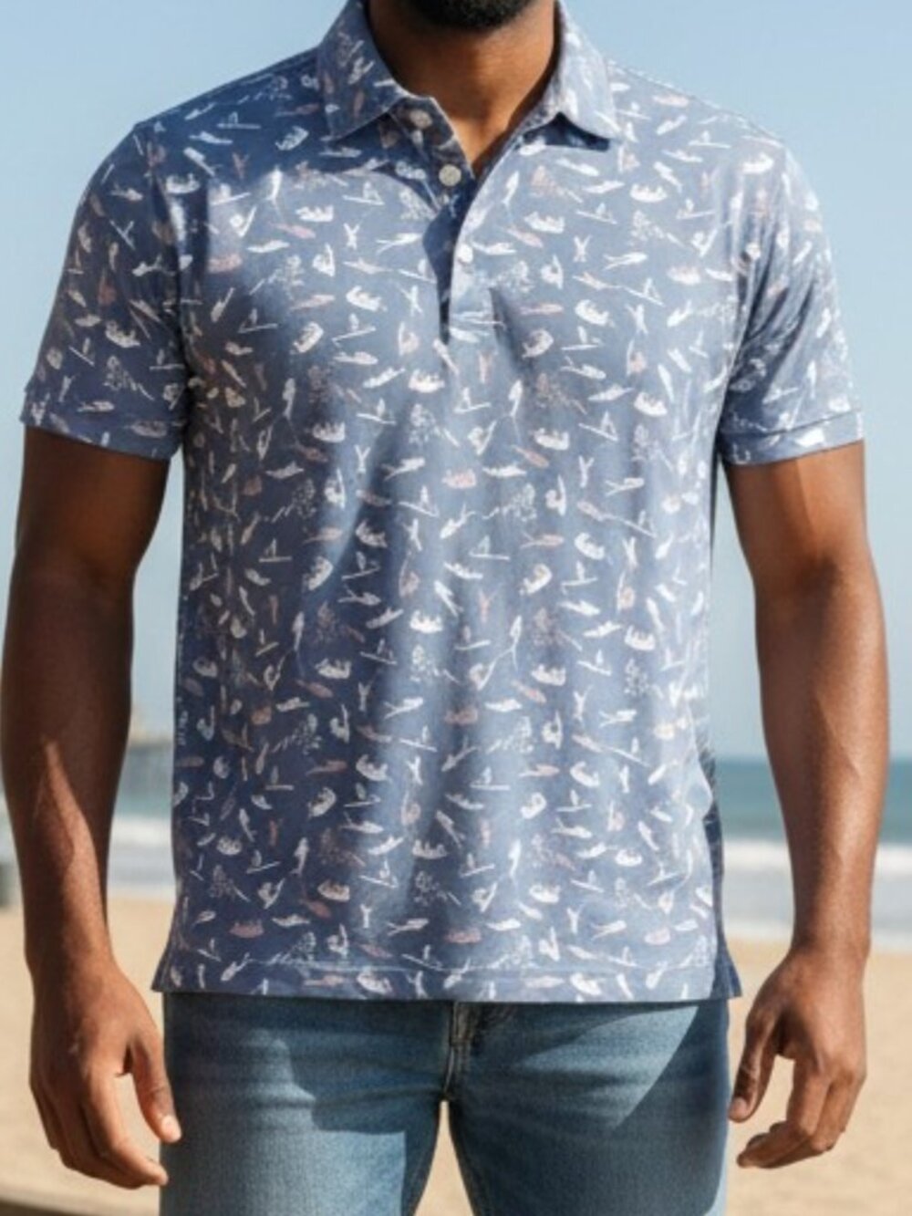 EUC ANDERSONORD (LG) Blue Geometric Eli Bluefin Performance Polo